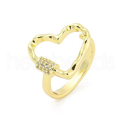 Heart Brass Micro Pave Clear Cubic Zirconia Open Cuff Rings RJEW-G309-13G-1
