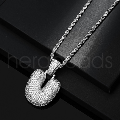 Brass Micro Pave Clear Cubic Zirconia Chunky Initial Pendant Necklaces WG24EA8-21-1