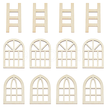 SUPERFINDINGS 12Pcs 3 Styles Wooden Mini Ladders & Windows WOOD-FH0002-05-1
