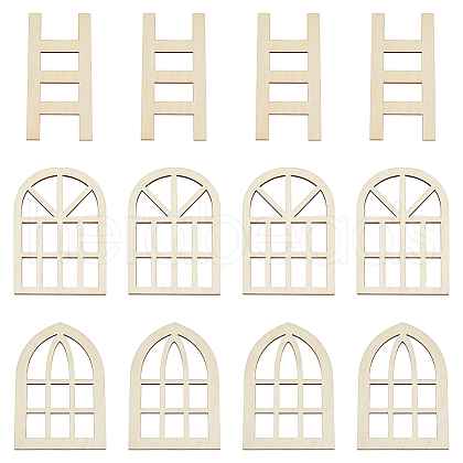 SUPERFINDINGS 12Pcs 3 Styles Wooden Mini Ladders & Windows WOOD-FH0002-05-1