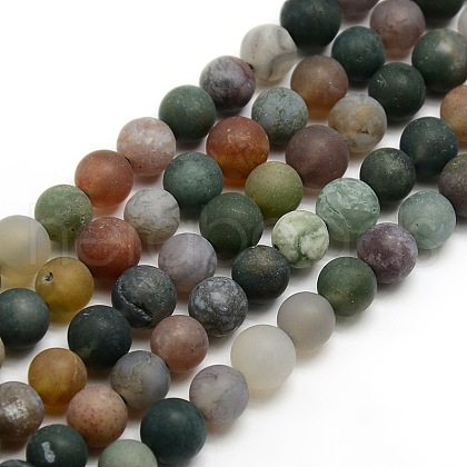 Nature Frosted Indian Agate Round Bead Strands G-M063-4mm-01-1