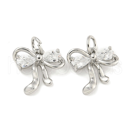 Brass with Clear Cubic Zirconia Charms with Jump Rings KK-Q820-09P-1