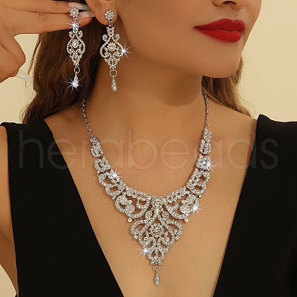 Zinc Alloy Rhinestone Dangle Earrings & Bib Necklaces Sets for Women FS-WGB2FE8-02-1