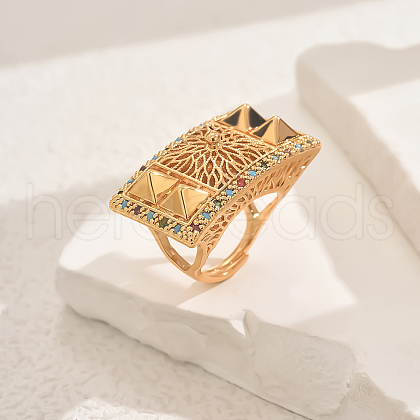 Brass Micro Pave Cubic Zirconia Geometric Adjustable Finger Rings for Women OQ0008-3-1