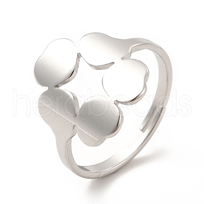 Non-Tarnish 201 Stainless Steel Flower Adjustable Ring for Women RJEW-F131-05P-1