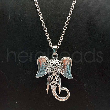 Alloy Pave Glass Cable Chain Black-eyed Elephant Pendant Necklaces for Women HN3417-2-1