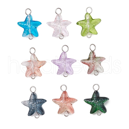 Starfish Gradient Color Baking Paint Transparent Glass Connector Charms PALLOY-JF03277-02-1