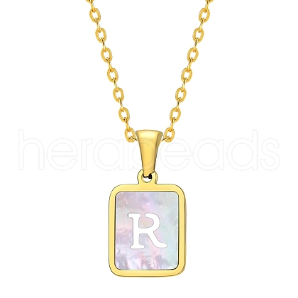 Shell Rectangle Pendant Initial Necklaces PW-WGEBFCF-18-1