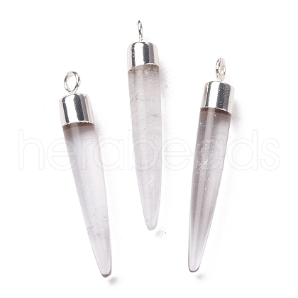 Natural Quartz Crystal Brass Pendants G-B025-02P-04-1