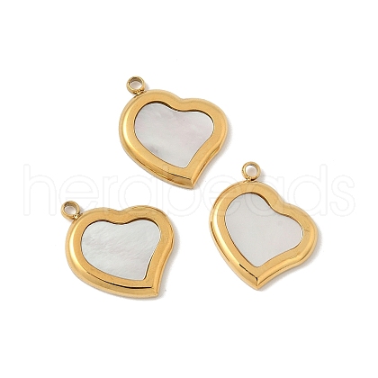 304 Stainless Steel Pave Natural Shell Heart Charms STAS-P394-01G-1