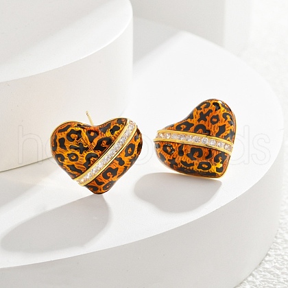 Brass Micro Pave Cubic Zirconia Leopard Stud Earrings EJEW-U055-13A-G-1