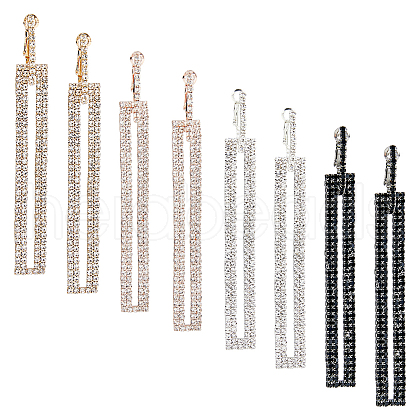 FIBLOOM 4 Pairs 4 Colors Rhinestone Hollow Rectangle Dangle Hoop Earrings EJEW-FI0002-67-1
