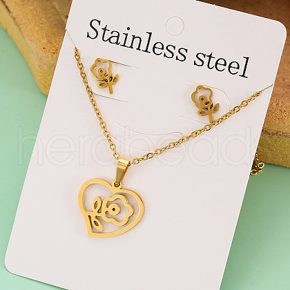 Stainless Steel Pendant Necklace & Stud Earring FS-WGABA87-05-1