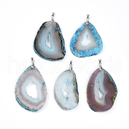 Dyed Natural Druzy Agate Slice Big Pendants G-N344-44-1