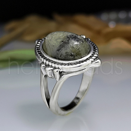 Oval Natural Labradorite Finger Rings WG970F5-01-1