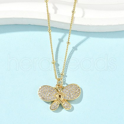 Brass Micro Pave Clear Cubic Zirconia Pendant Necklaces NJEW-D306-01G-A-1