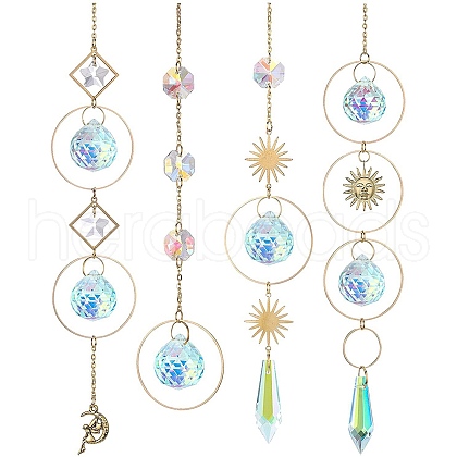 4Pcs Metal Ring & Sun Hanging Ornaments Set PW-WG46035-01-1