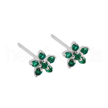Elegant Sterling Silver Plum Cubic Zirconia Blossom Stud Earrings for Women VQ1749-4-1