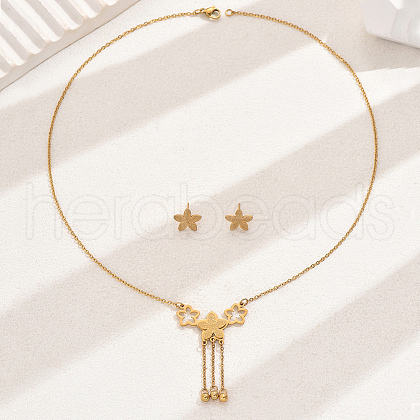 Elegant Vintage Flower Stainless Steel Earrings & Necklace Set for Women LQ5456-2-1