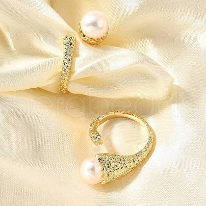 Mother's Day Jewellery Round Natural Pearl Finger Rings RJEW-P113-22G-1