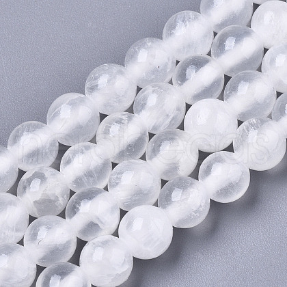 Natural Selenite Beads Strands G-N328-025C-01-1