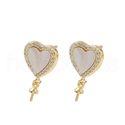Brass Micro Pave Cubic Zirconia with Shell Stud Earring Findings KK-Z115-03G-1
