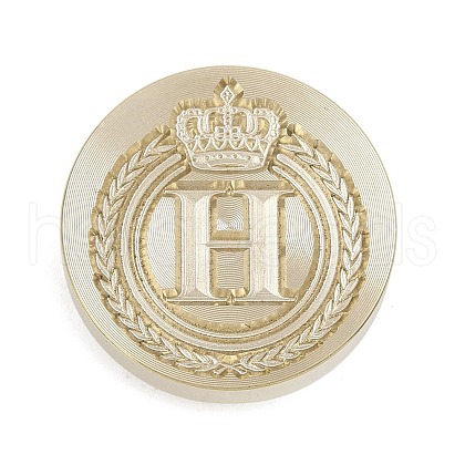 Golden Tone Crown Initial Wax Seal Brass Stamp Heads AJEW-A065-01H-1
