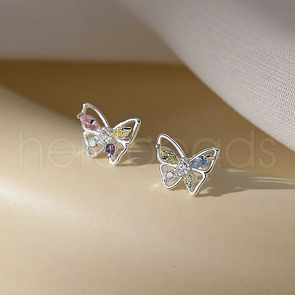 Elegant S999 Fine Silver Cubic Zirconia Butterfly Stud Earrings for Daily Wear ML8212-1