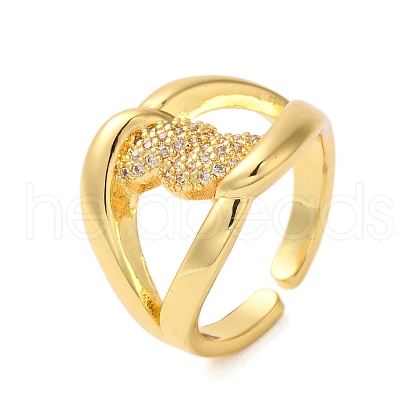 Brass Micro Pave Clear Cubic Zirconia Open Cuff Rings for Women RJEW-A048-18G-1