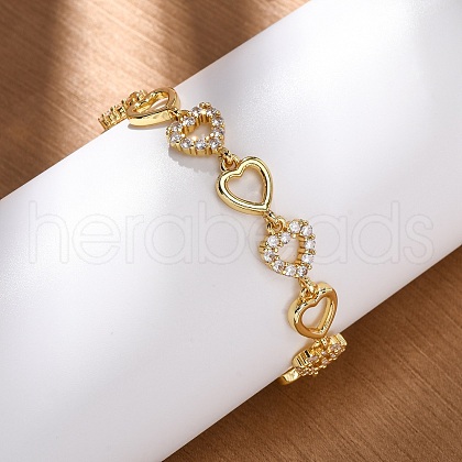 Brass Micro Pave Clear Cubic Zirconia Link Bracelets for Women BJEW-D342-03G-1