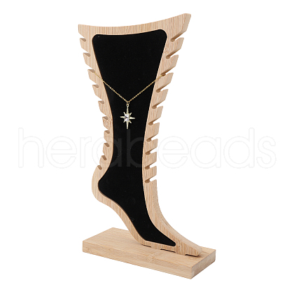 Foot Shaped Bamboo & Velvet Anklet Display Stands ODIS-WH0030-140A-1