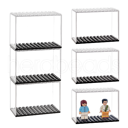 Rectangle Plastic Minifigure Display Case with Black Base ODIS-WH0004-14-1