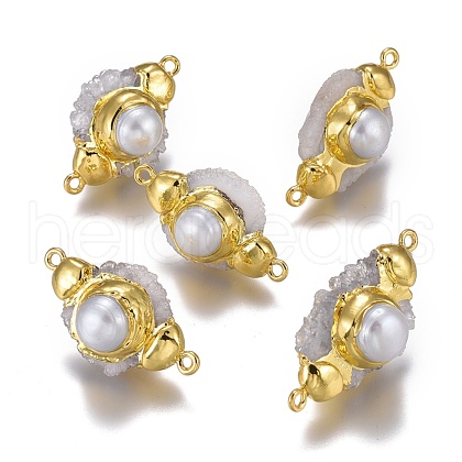 Natural Druzy Quartz Crystal Links Connectors PEAR-F017-12G-1