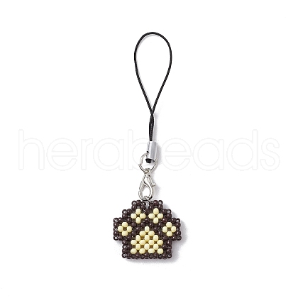 Paw Print Glass Seed Bead Beaded Charm Mobile Straps HJEW-MZ00186-02-1