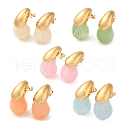 Teardrop Resin Stud Earrings EJEW-U003-26G-1