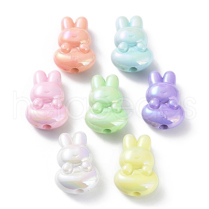 UV Plating Rainbow Iridescent Acrylic Beads OACR-A029-10-1