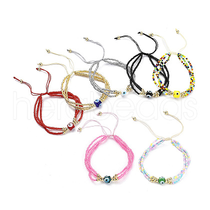 Adjustable Glass & Lampwork Evil Eye Braided Beaded Bracelet for Women BJEW-O187-10-1