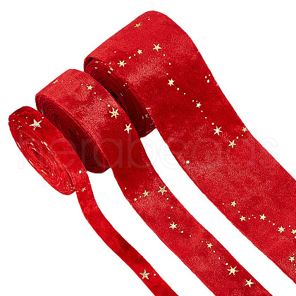 GOMAKERER 6M 3 Styles Double Sided Star Gold Stamping Flannelette Ribbons for Sewing Craft OCOR-GO0001-13A-1