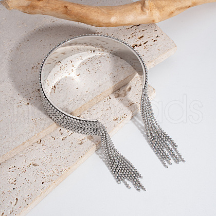 European and American Style Fringed Stainless Steel Cuff Bangles for Women OT8697-2-1