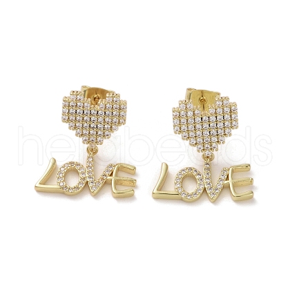 Brass Micro Pave Cubic Zirconia Dangle Stud Earrings EJEW-H308-05G-1