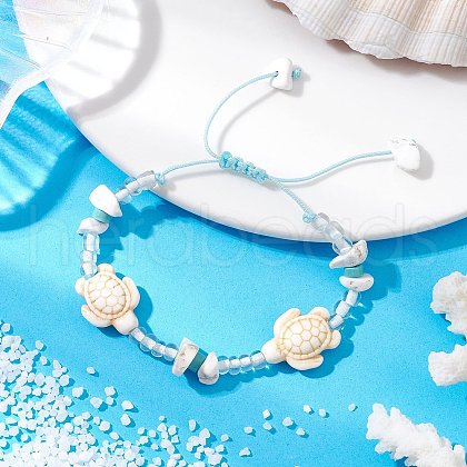 Synthetic Turquoise & Magnesite Braided Bead Bracelets BJEW-JB11678-1