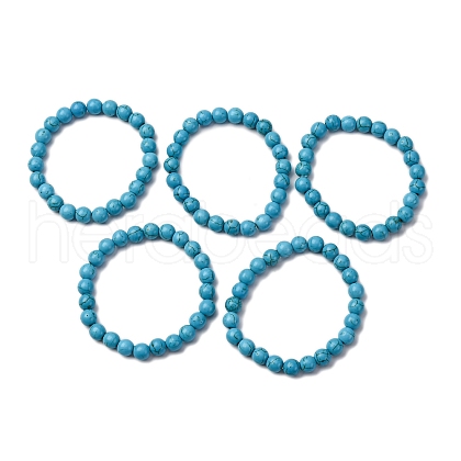 Synthetic Turquoise Beaded Stretch Bracelets BJEW-F203-02-1
