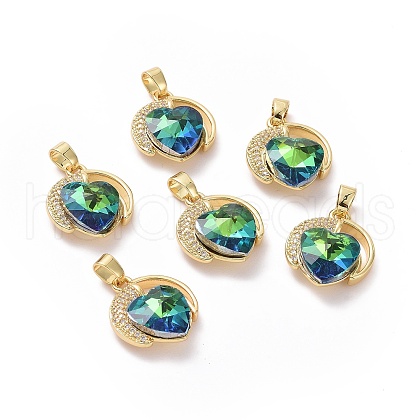 Real 18K Gold Plated Rack Plating Brass Micro Pave Clear Cubic Zirconia Pendants KK-C015-20G-01-1