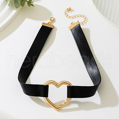 Heart Alloy Link Imitation Leather Choker Necklaces for Women FS-WGE663A-01-1