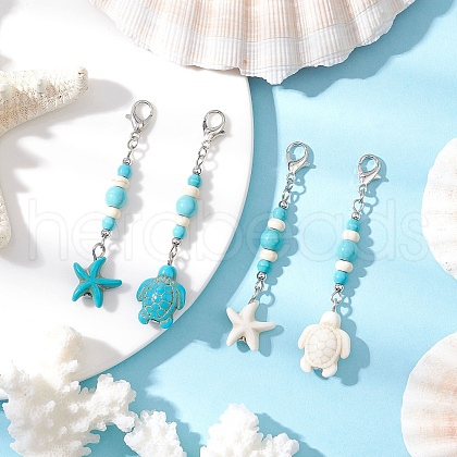 Synthetic Turquoise Starfish Turtle Pendant Decorations HJEW-JM03375-1