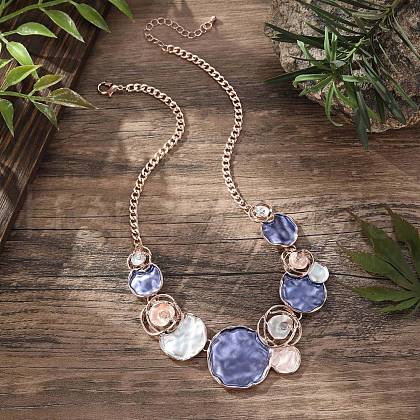 Alloy Colorful Enamel Rose Flower Bib Necklaces NJEW-B113-05-1