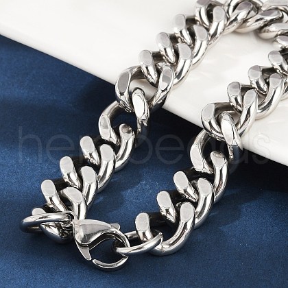 304 Stainless Steel Cuban Link Chain Bracelets for Women Men BJEW-D304-01P-1