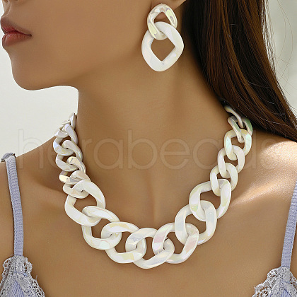 Alloy & CCB Plastic Curb Chain Necklace & Stud Dangle Earrings Sets FS-WG734CE-05-1