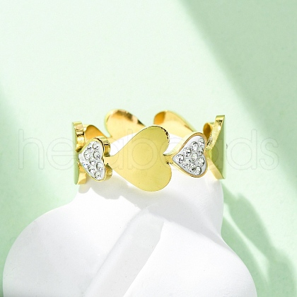 304 Stainless Steel with Rhinestone Finger Rings RJEW-Q020-15G-1
