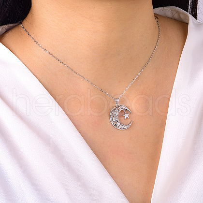 Brass Hollow Star Moon Pendant Necklaces for Women's Daily Party Jewelry Accessories WZ4876-1